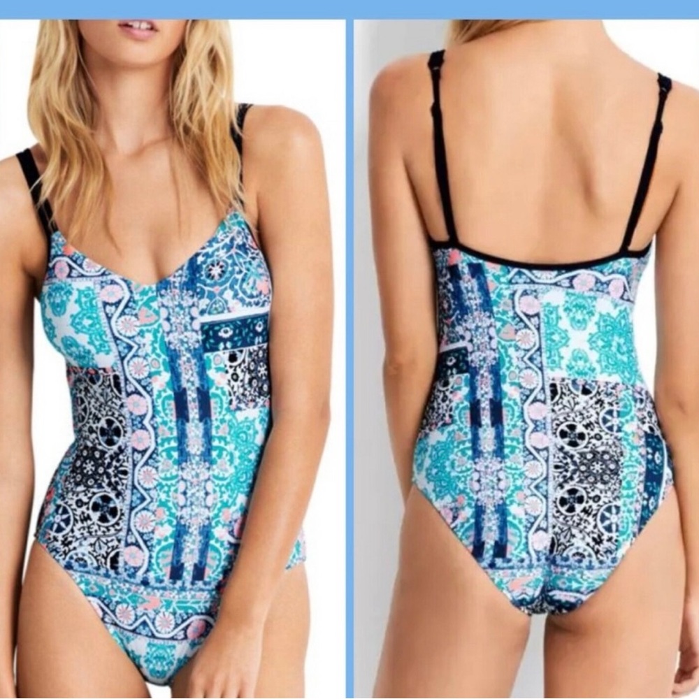 SEAFOLLY Anthropologie *Silk Market* sweetheart one piece swimsuit maillot 12 14